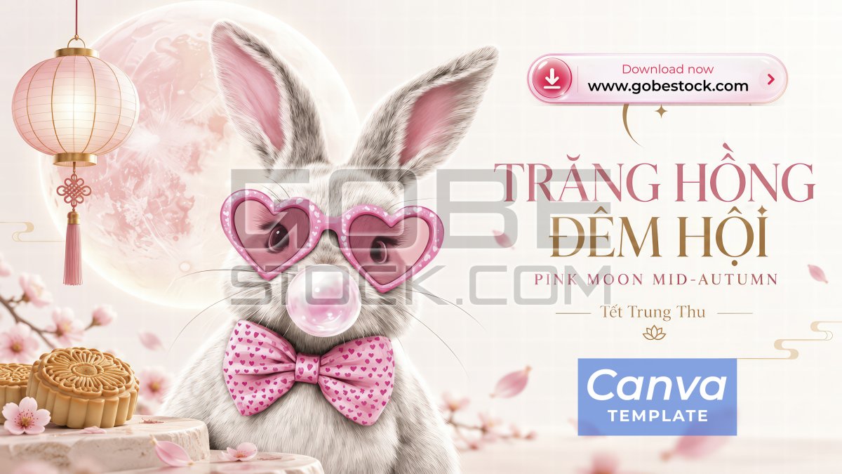 Blush Pink Mid Autumn Rabbit Festival Poster