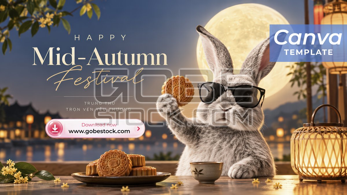 Dark Blue Mid Autumn Rabbit Moon Festival Poster