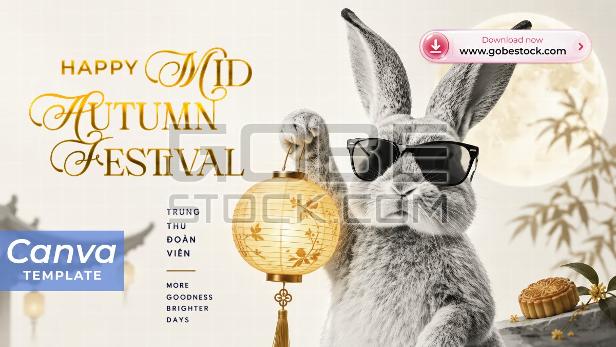 Ivory Mid Autumn Rabbit Lantern Minimal Poster