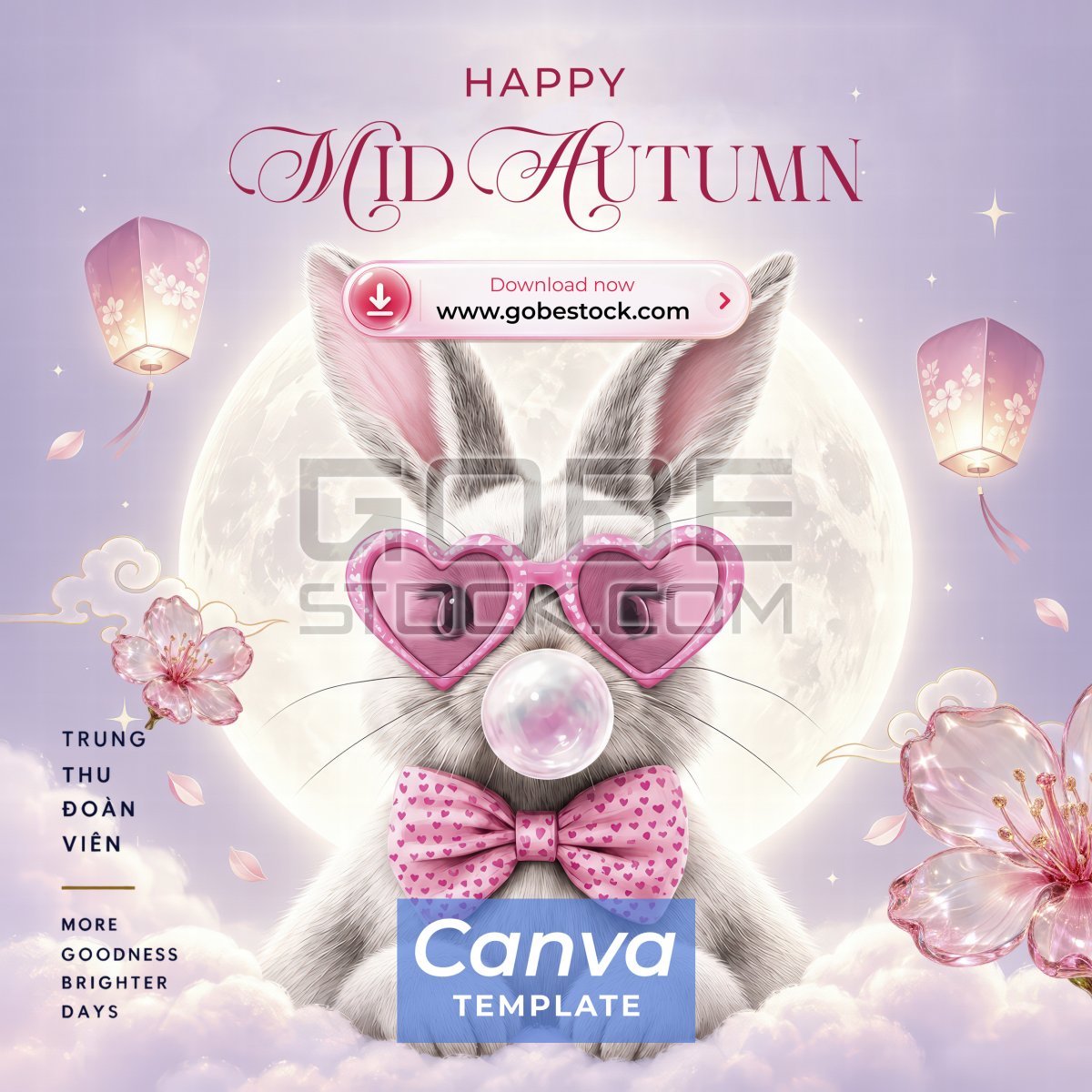 Lavender Mid Autumn Rabbit Moon Festival Poster