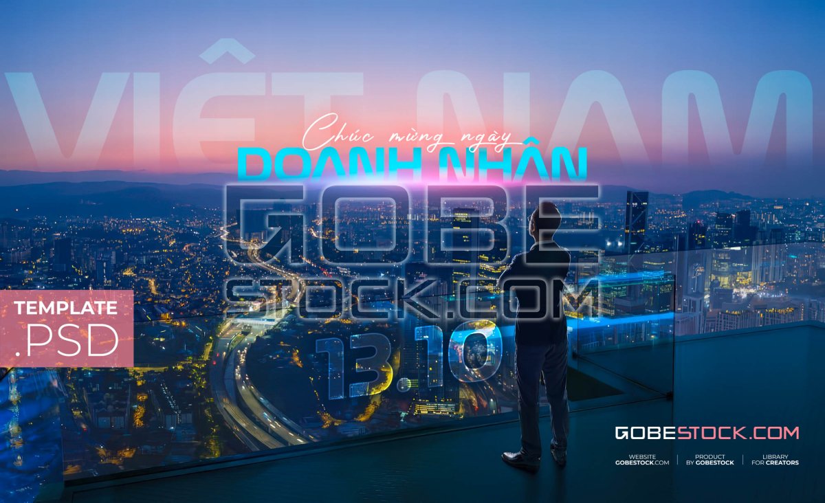 Vietnam Entrepreneurs Day banner with businessman overlooking city at night