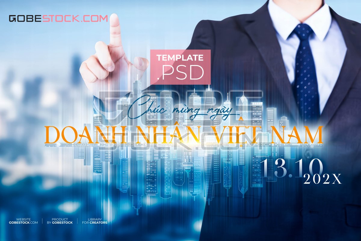 Vietnam Entrepreneurs Day banner with businessman touching digital city interface