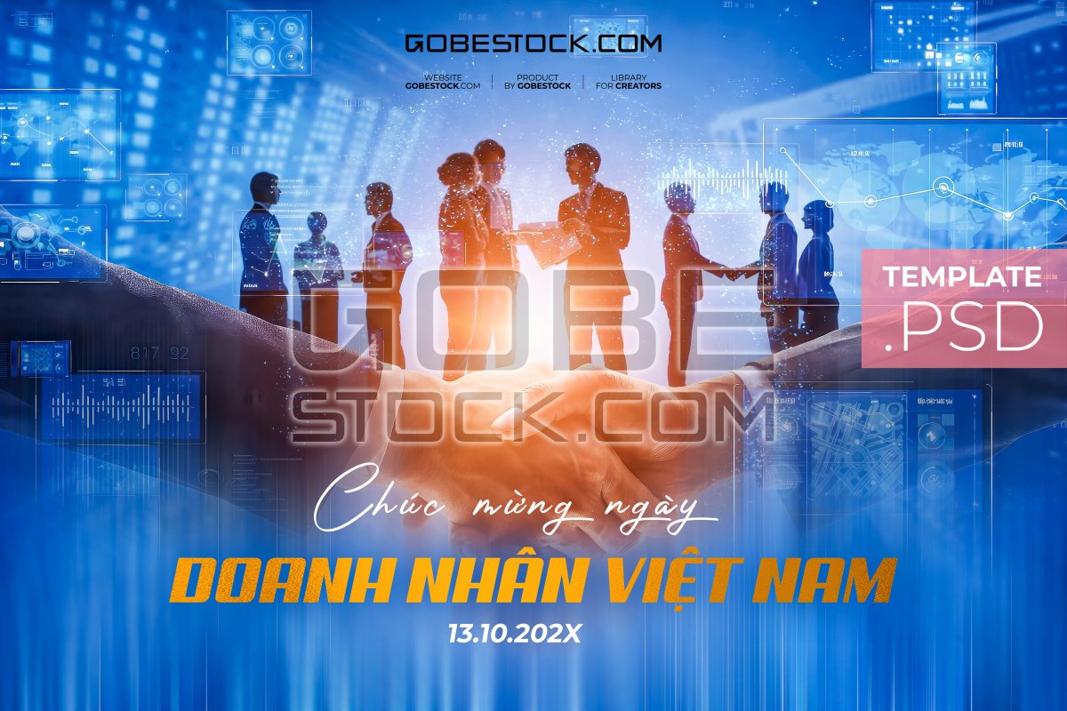 Vietnam Entrepreneurs Day banner with digital handshake and business teams