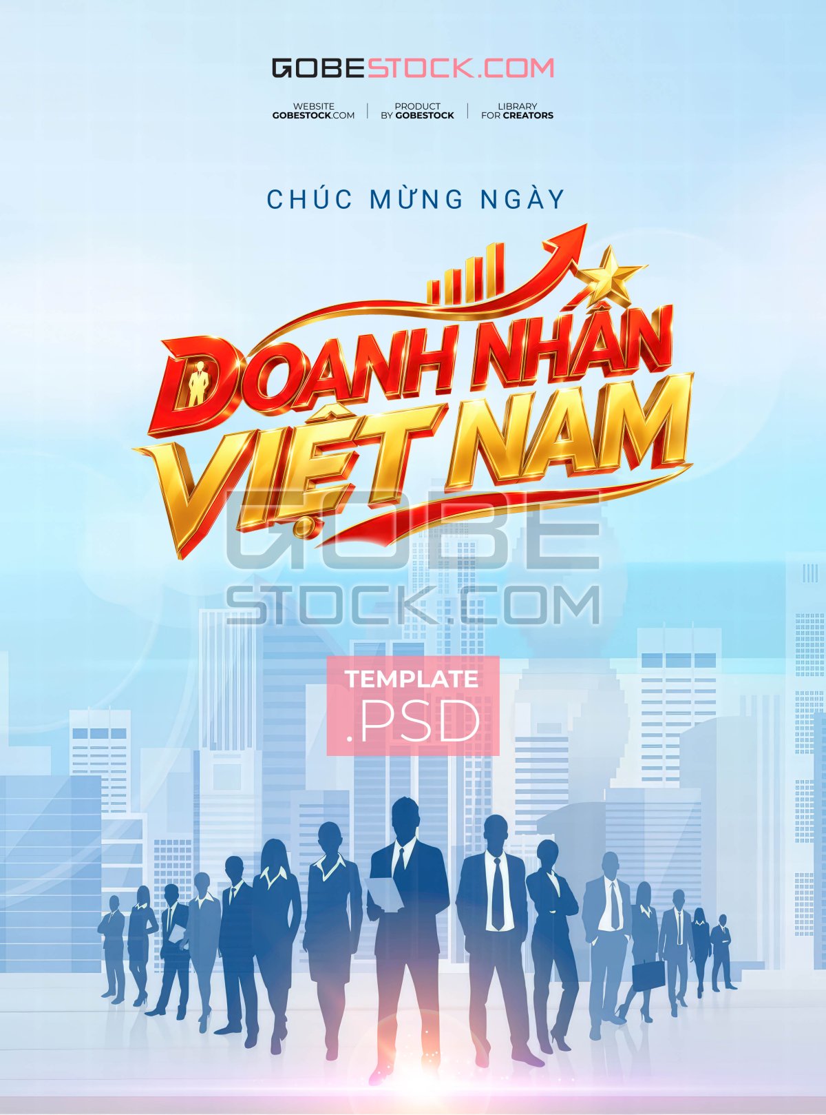 Vietnam Entrepreneurs Day poster with business crowd before city skyline