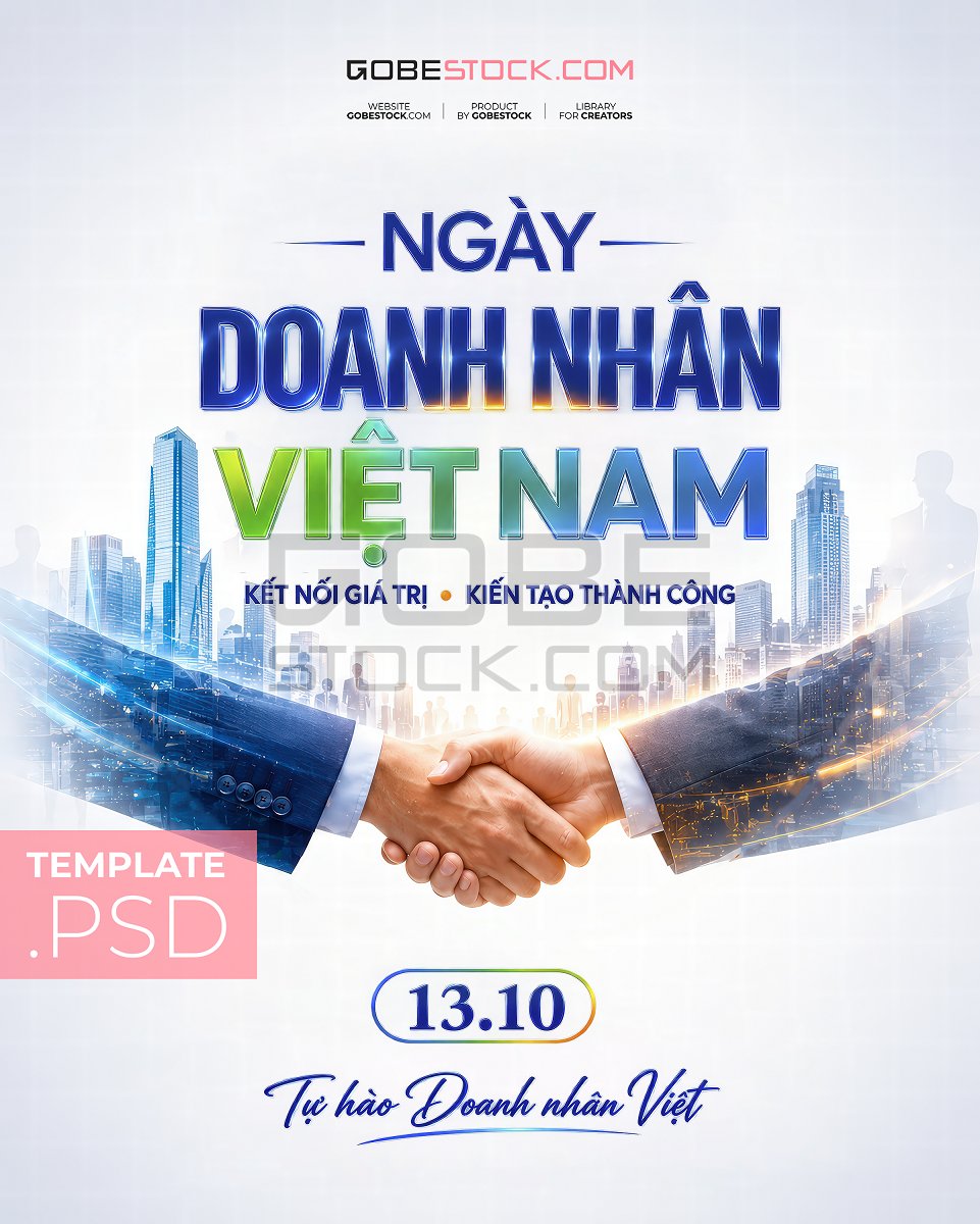 Vietnam Entrepreneurs Day poster with handshake over modern city