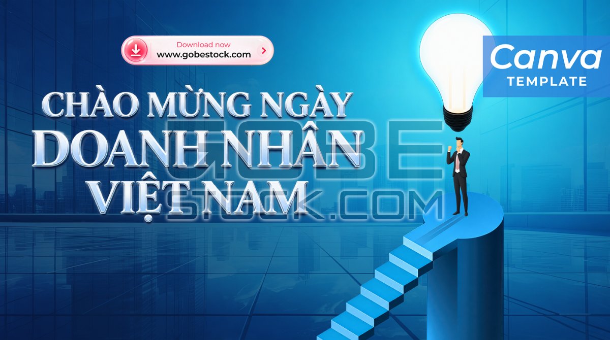 Blue Vietnamese Entrepreneurs Day Lightbulb Stairway Poster