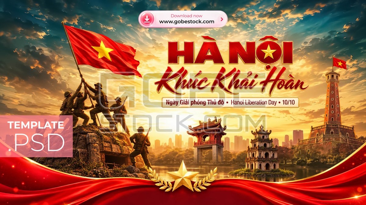 Hanoi Liberation Day 10 October Victory Soldiers at Sunset Heritage Skyline Poster