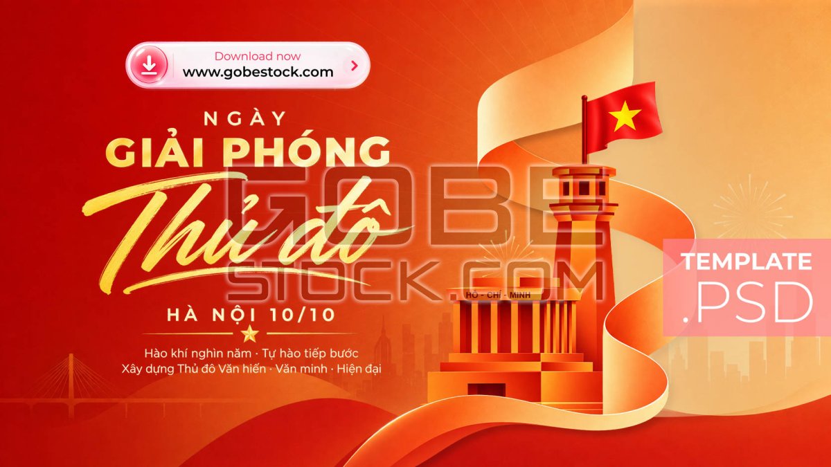 Hanoi Liberation Day Golden Red Mausoleum Celebration Poster