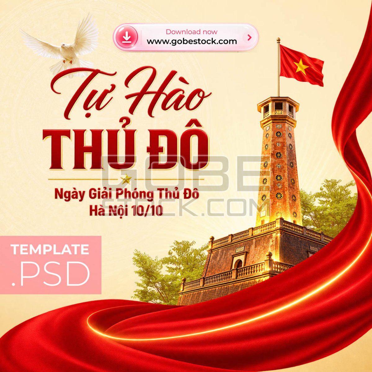 Hanoi Liberation Day Ivory Red Flag Tower Poster