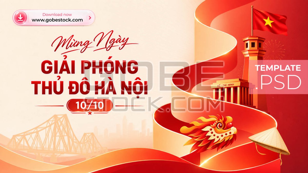Hanoi Liberation Day Red Ribbon Mausoleum Celebration Poster