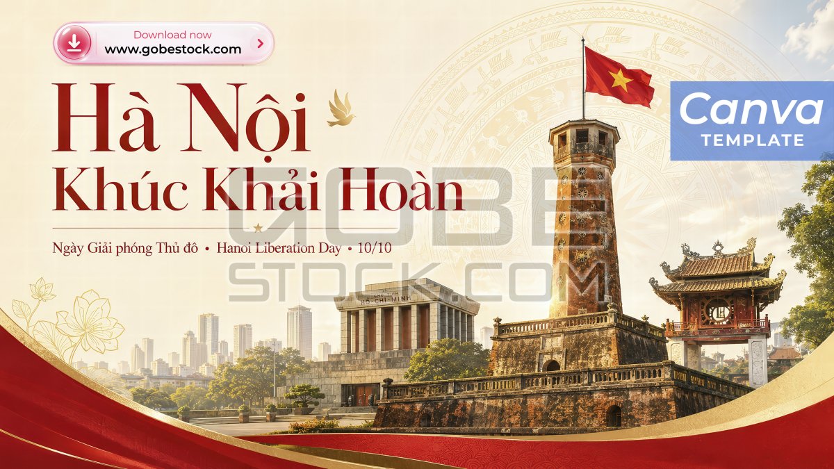 Hanoi Liberation Day 10 October Flag Tower Mausoleum and Khue Van Pavilion Poster
