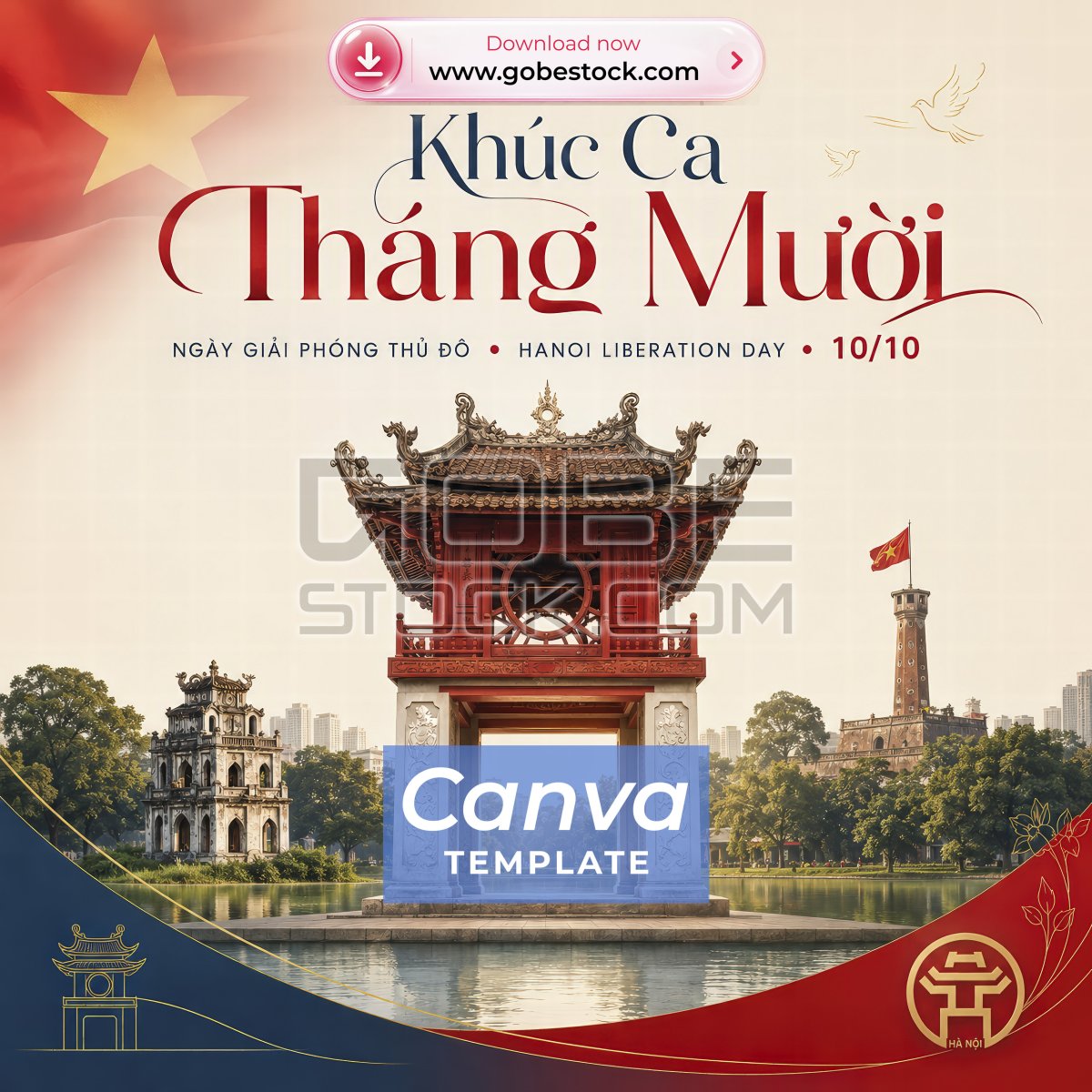 Hanoi Liberation Day 10 October Khue Van Pavilion and Heritage Landmarks Poster