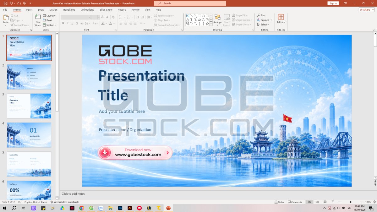 Azure Viet Heritage Horizon Editorial Presentation Template