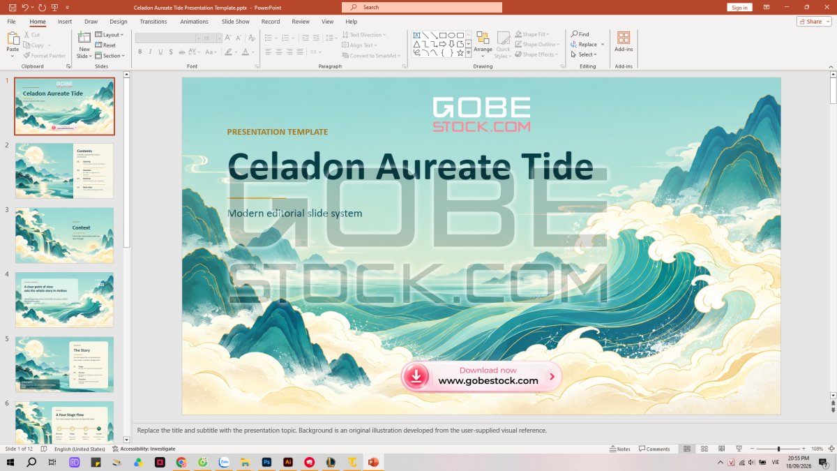 Celadon Aureate Tide Presentation Template