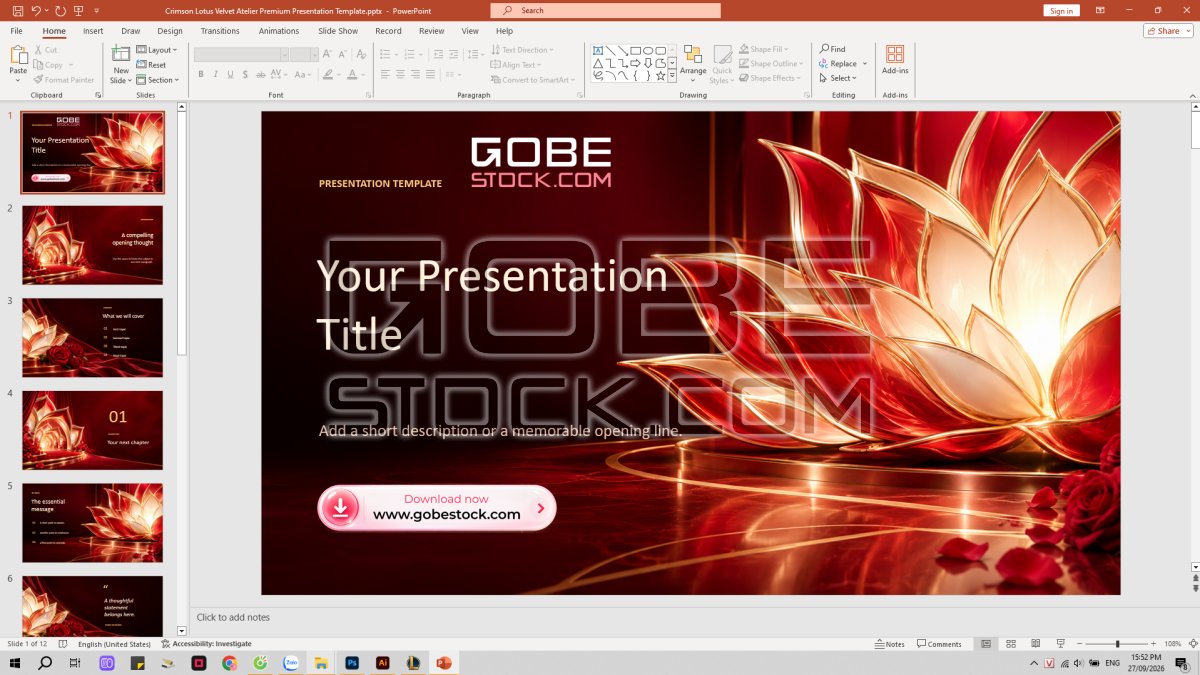 Crimson Lotus Velvet Atelier Premium Presentation Template