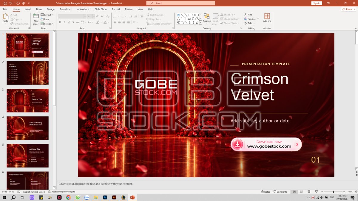 Crimson Velvet Rosegate Presentation Template