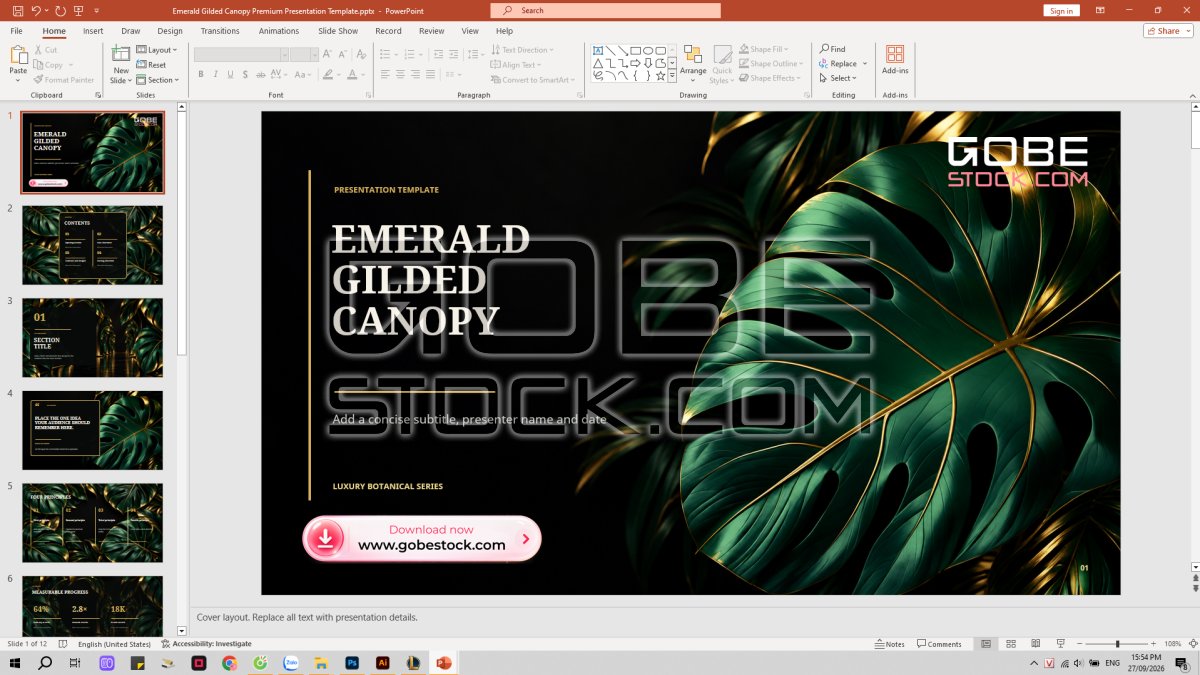 Emerald Gilded Canopy Premium Presentation Template