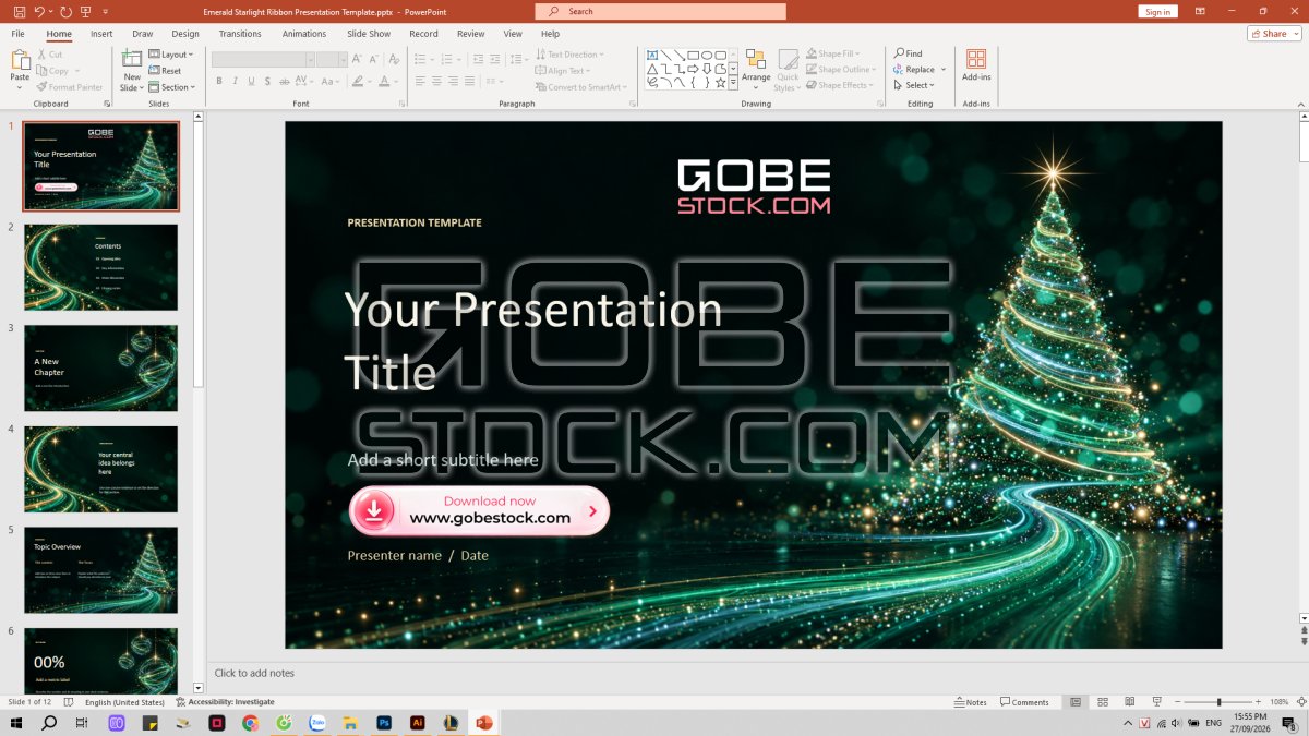 Emerald Starlight Ribbon Presentation Template