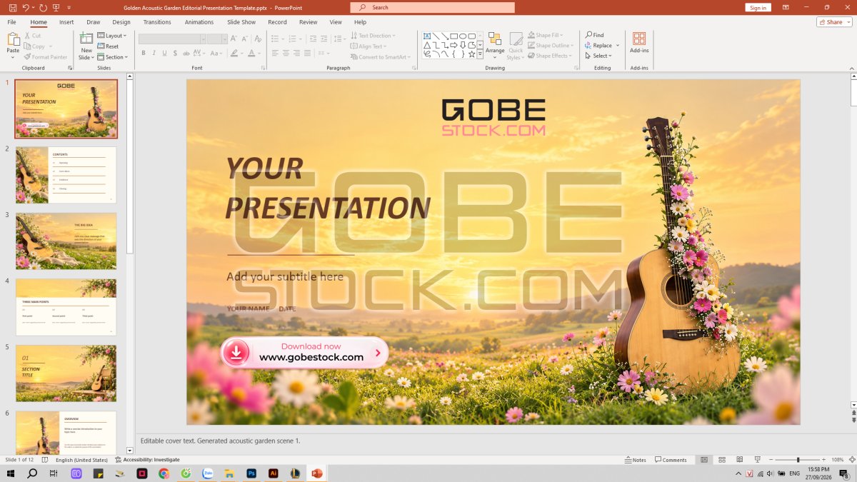 Golden Acoustic Garden Editorial Presentation Template