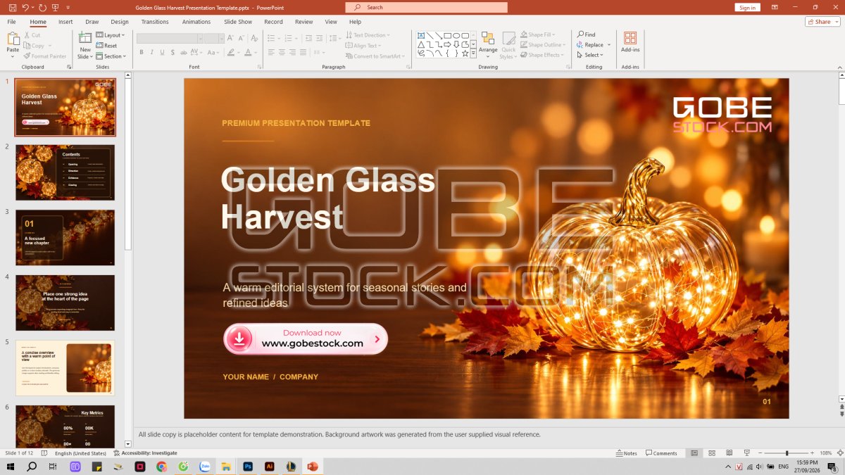 Golden Glass Harvest Presentation Template
