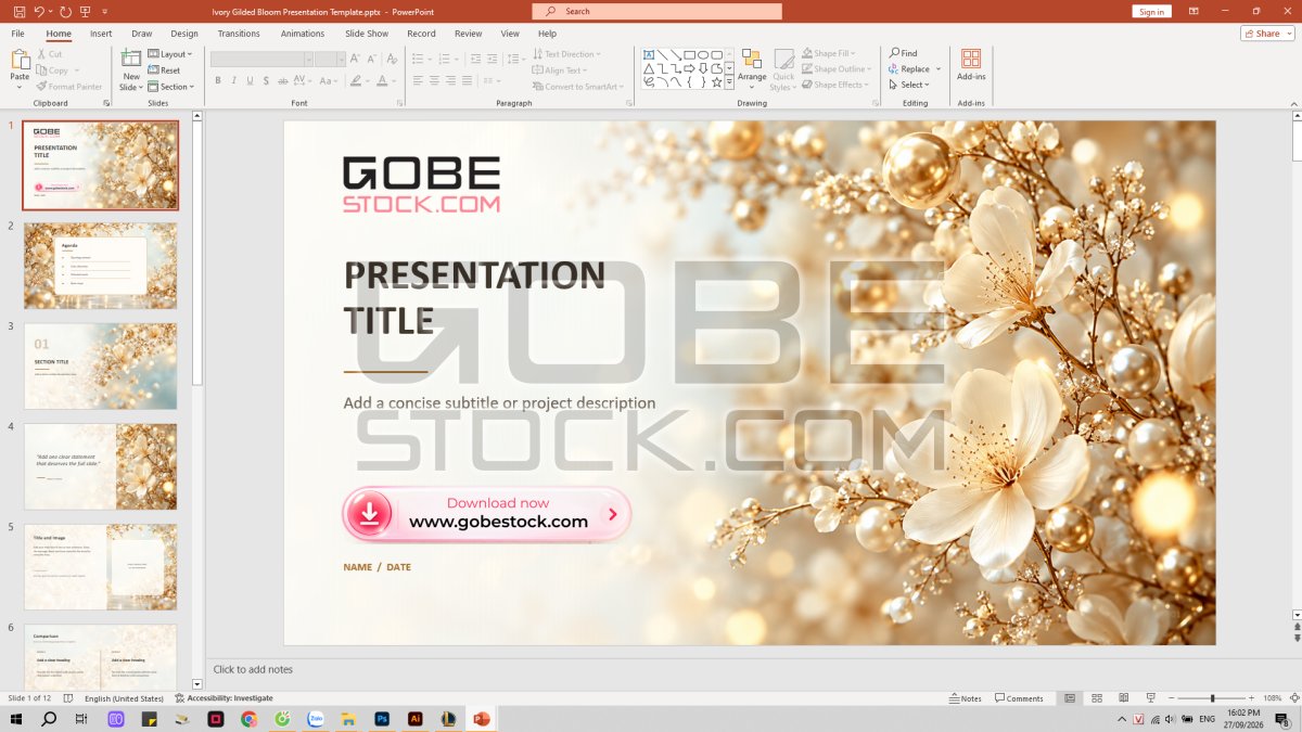Ivory Gilded Bloom Presentation Template