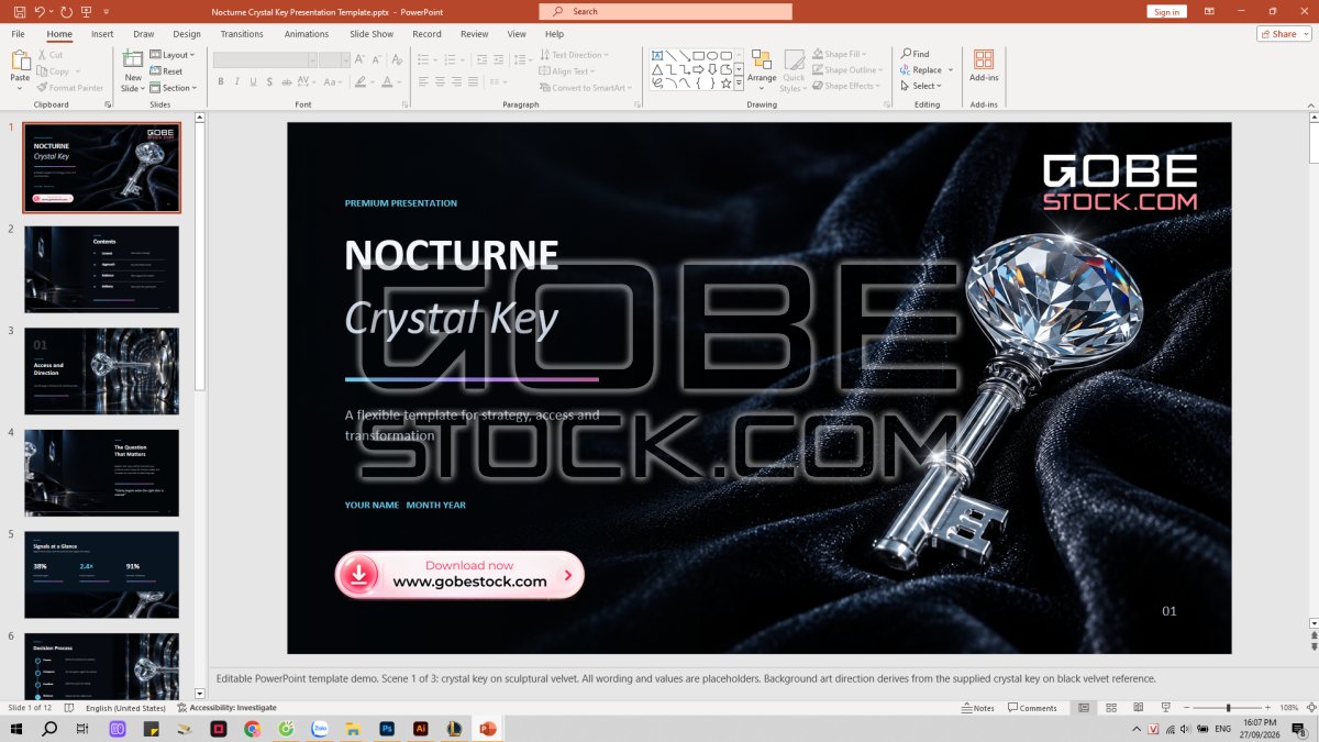 Nocturne Crystal Key Presentation Template