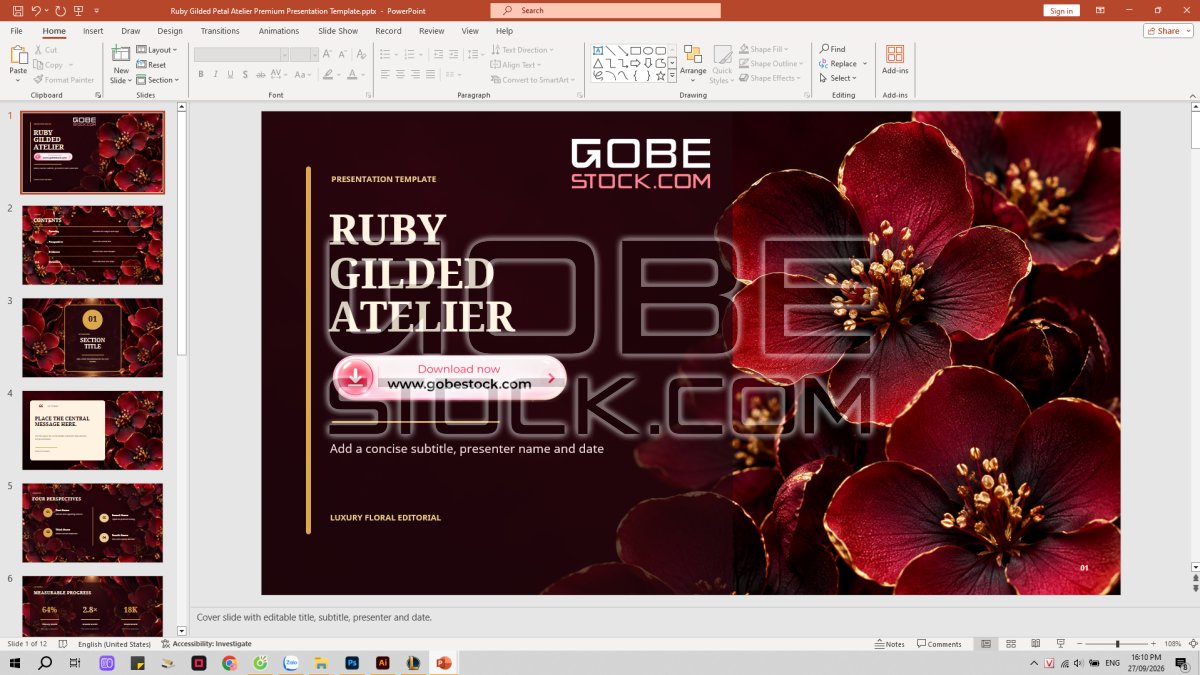 Ruby Gilded Petal Atelier Premium Presentation Template