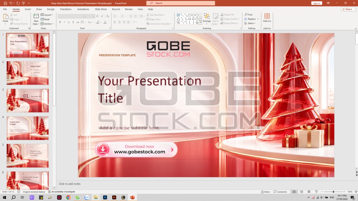 Ruby Glass Noel Atrium Premium Presentation Template