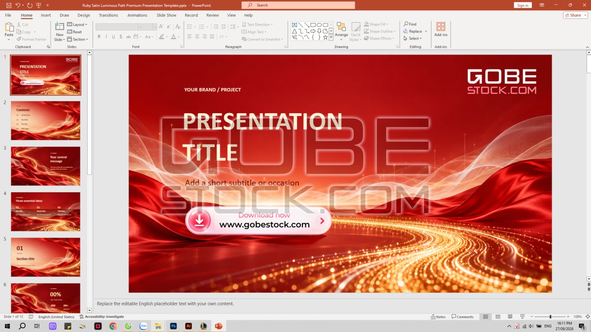Ruby Satin Luminous Path Premium Presentation Template