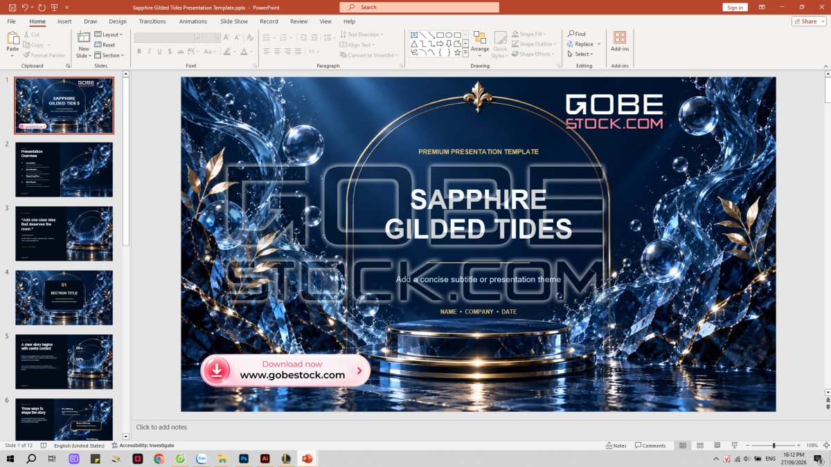 Sapphire Gilded Tides Presentation Template