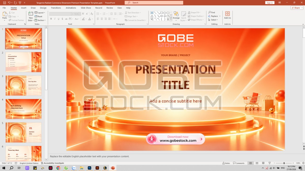 Tangerine Radiant Commerce Showroom Premium Presentation Template