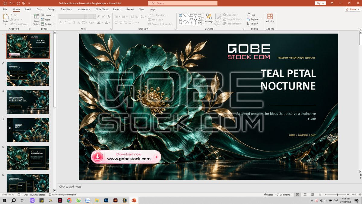 Teal Petal Nocturne Presentation Template