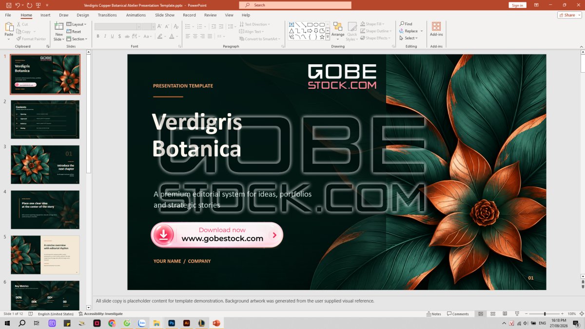 Verdigris Copper Botanical Atelier Presentation Template