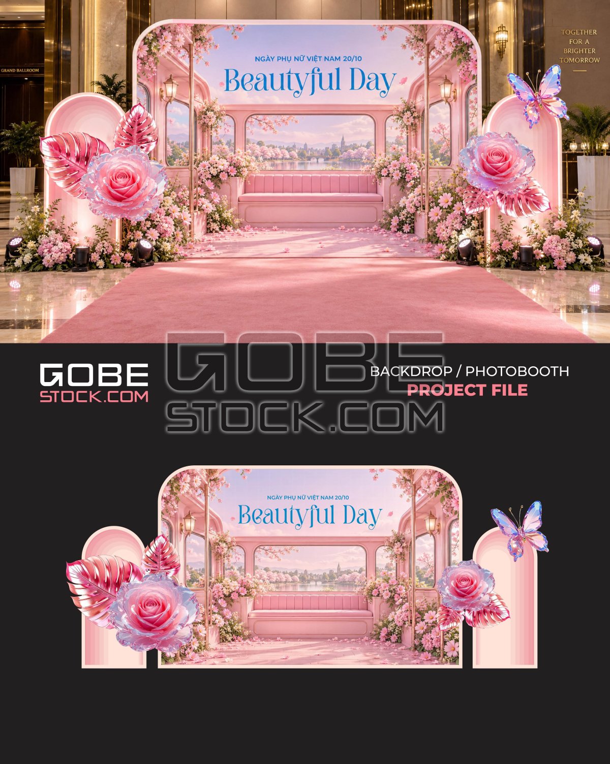 Pink Garden Vietnamese Womens Day Beautiful Day Photobooth Backdrop