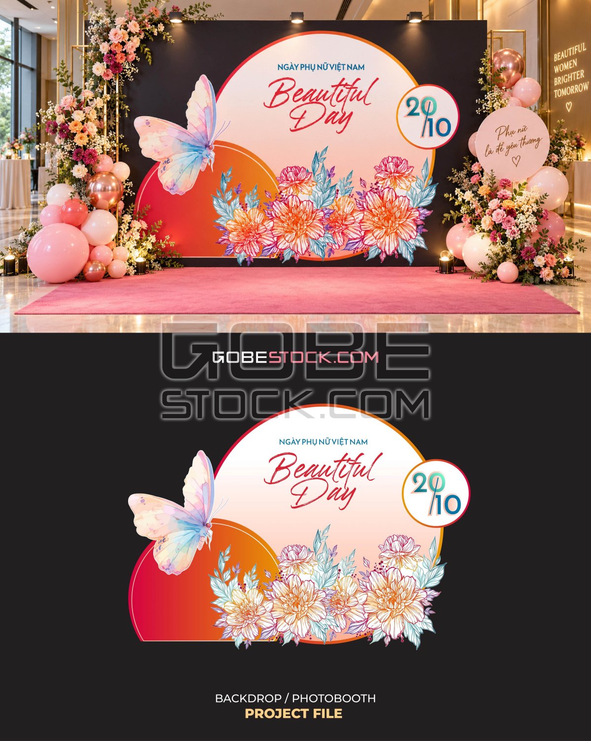 Vietnamese Womens Day Beautiful Day Floral Butterfly Photobooth Backdrop