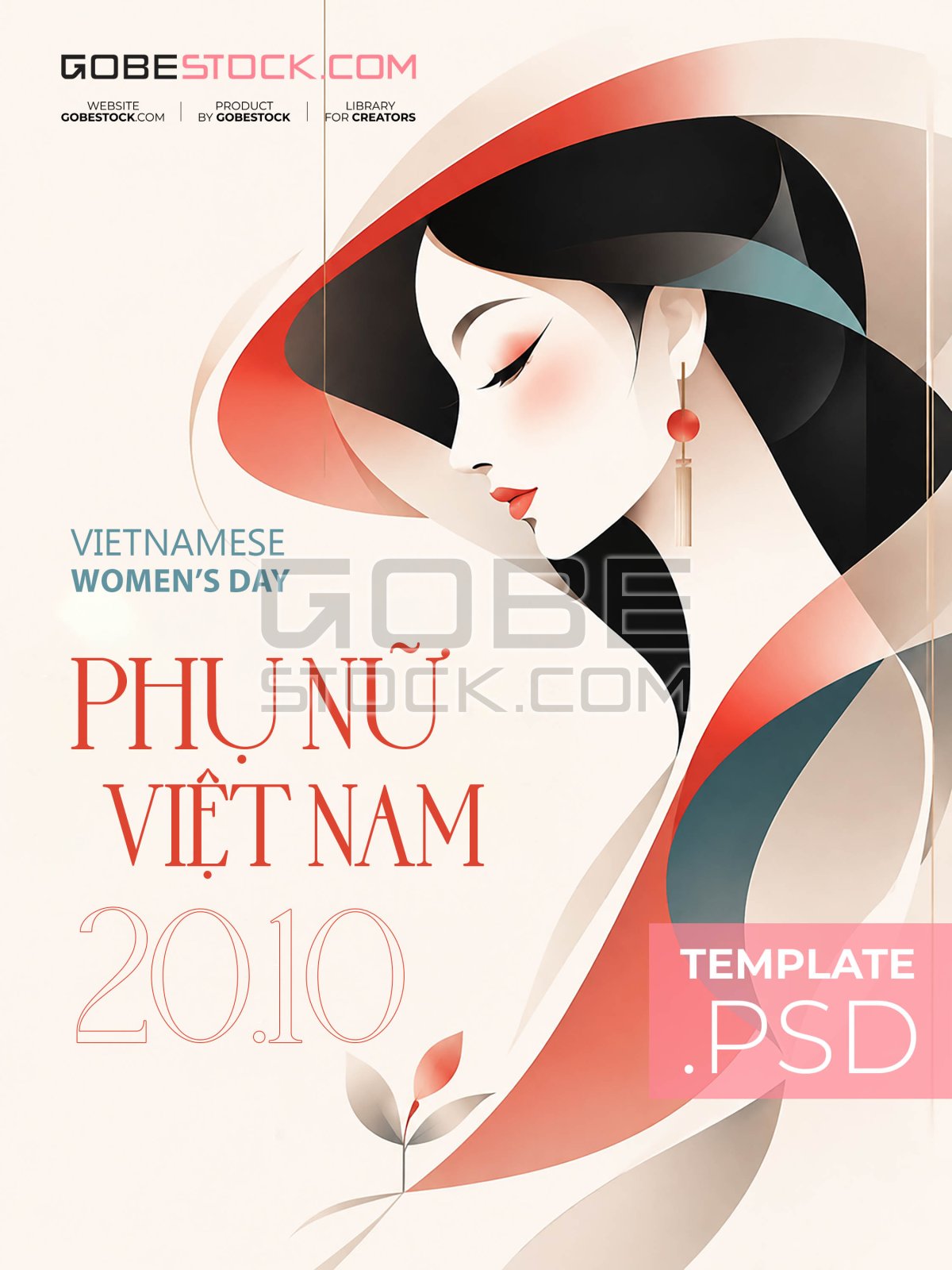 Vietnamese Womens Day poster with geometric woman wearing conical hat
