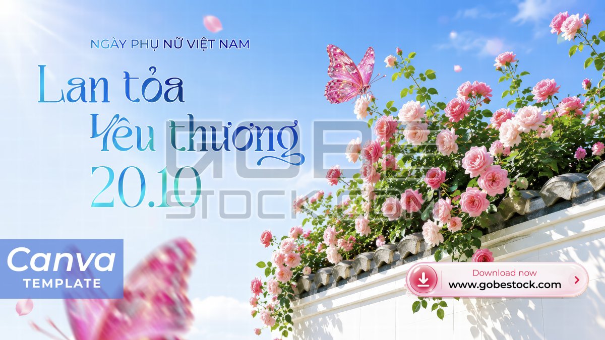 Vietnamese Women_s Day Blooming Rose Wall Butterfly Banner