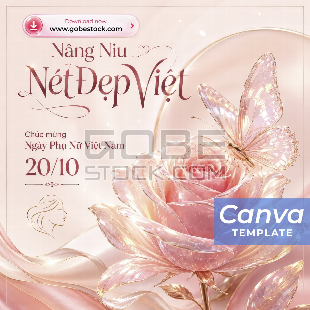 Vietnamese Womens Day Peach Crystal Rose Butterfly Poster