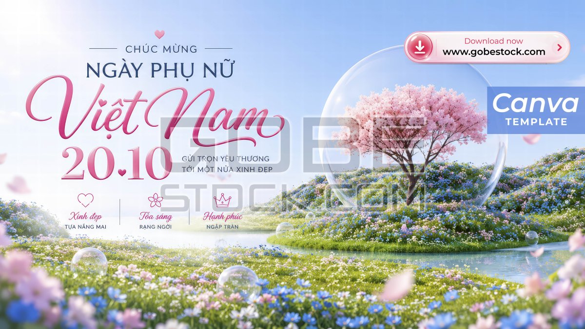 Vietnamese Womens Day Pink Blossom Garden Glass Sphere Banner