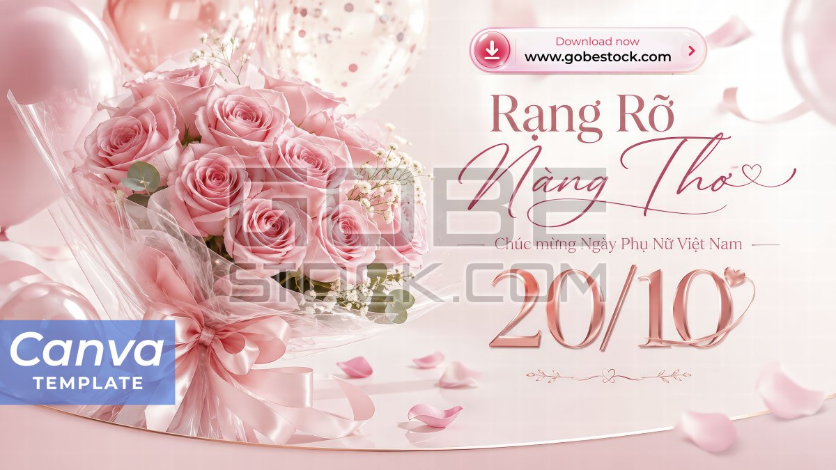 Vietnamese Womens Day Pink Rose Bouquet Banner