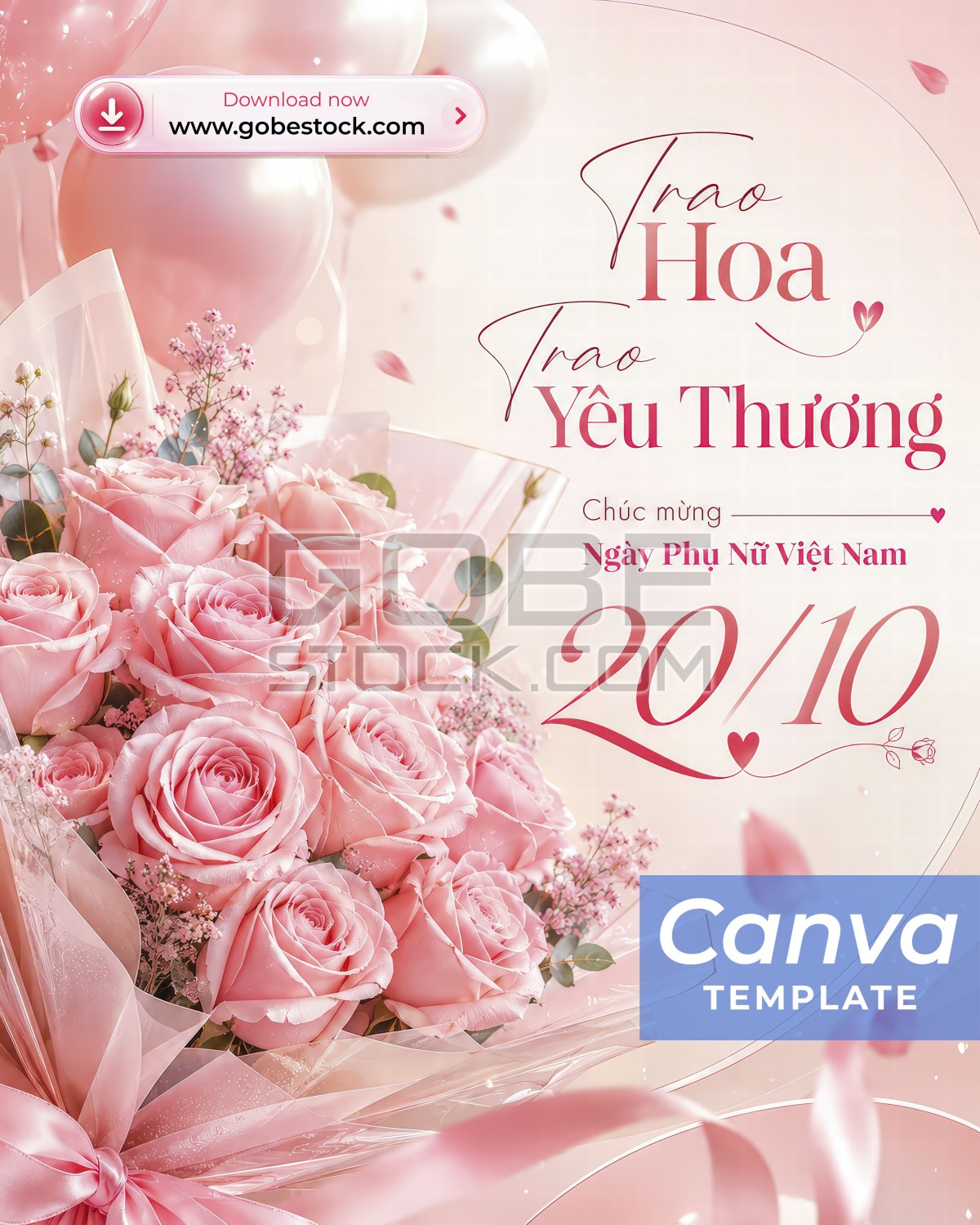 Vietnamese Womens Day Pink Rose Bouquet Love Poster