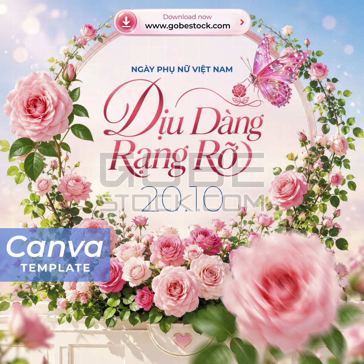 Vietnamese Womens Day Pink Rose Floral Wreath Poster