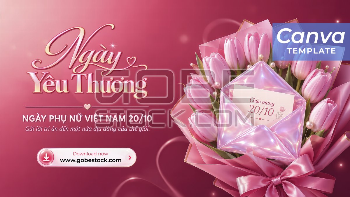 Vietnamese Womens Day Pink Tulip Bouquet Banner