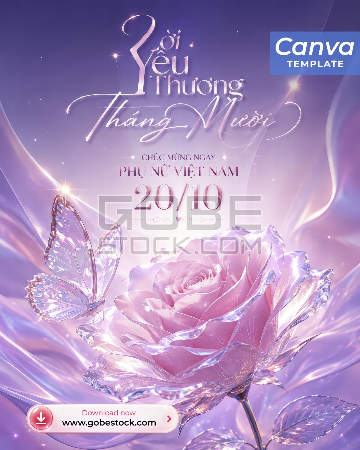 Vietnamese Womens Day Purple Crystal Rose Butterfly Poster