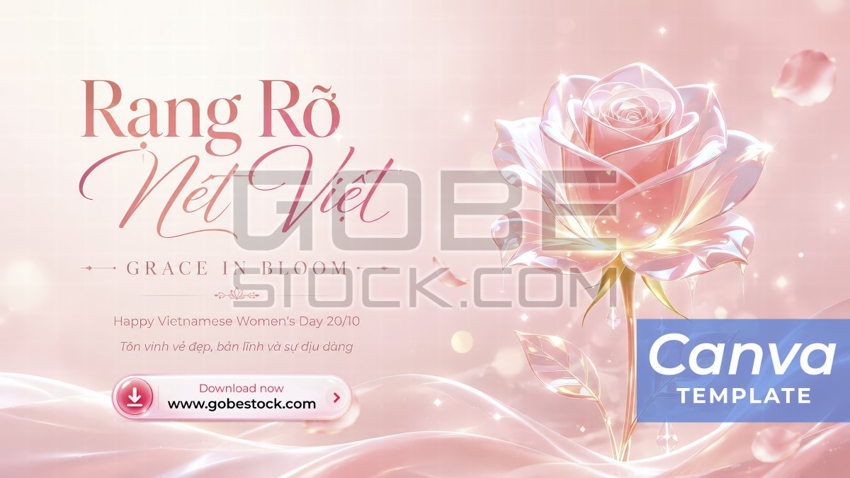Coral Glass Rose Grace In Bloom Vietnamese Womens Day Banner