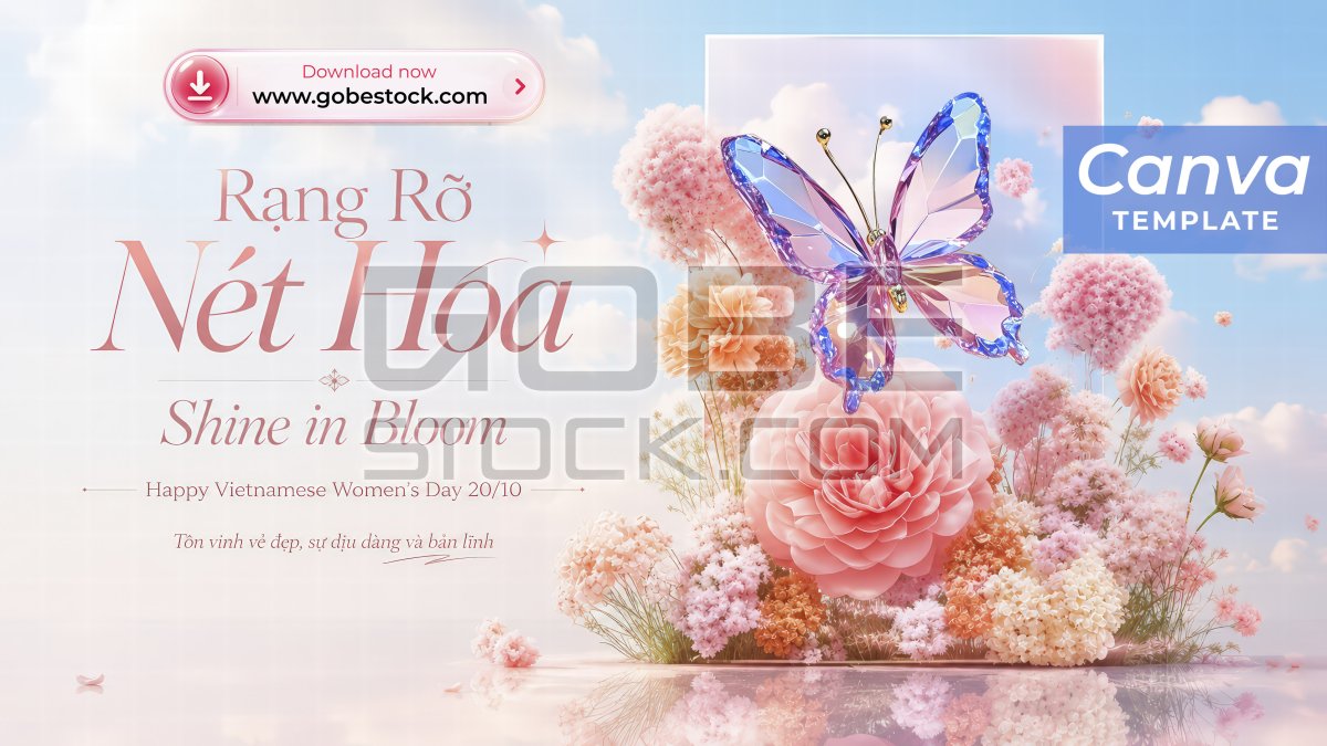 Crystal Butterfly Coral Flower Vietnamese Womens Day Banner