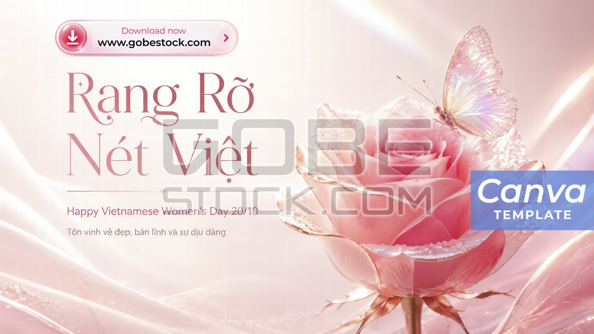 Pearl Butterfly Pink Rose Vietnamese Womens Day Banner