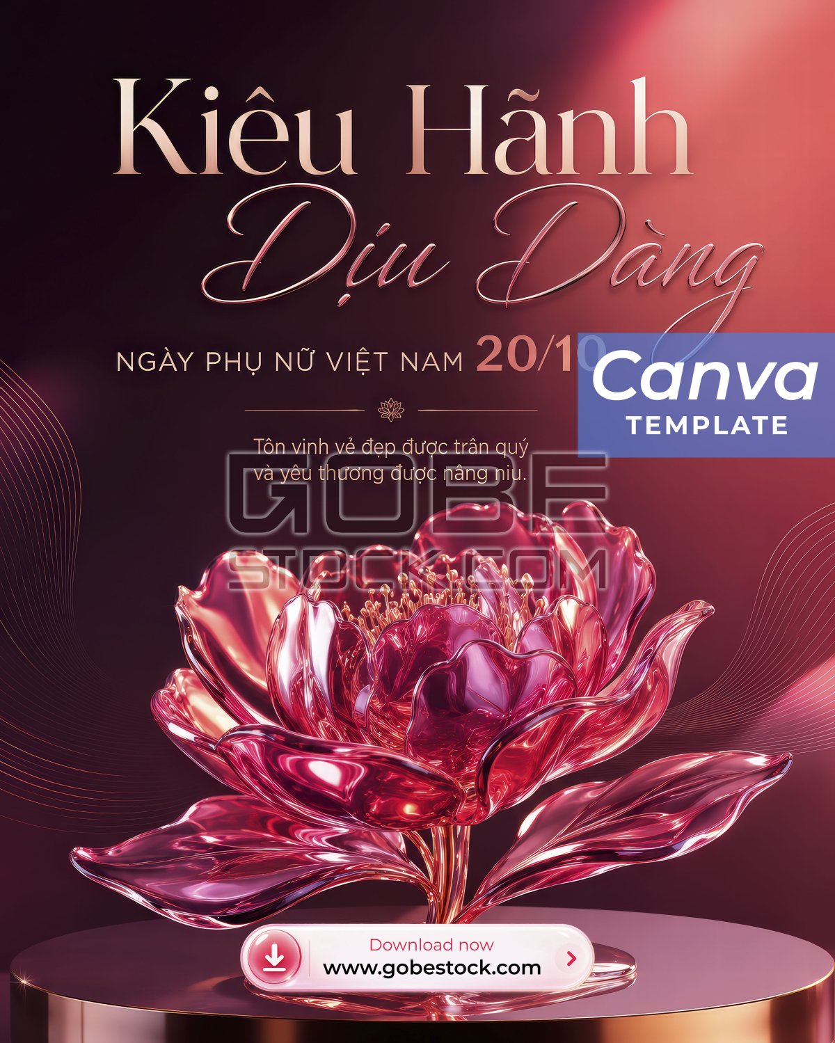 Vietnamese Womens Day Elegant Red Glass Peony Poster