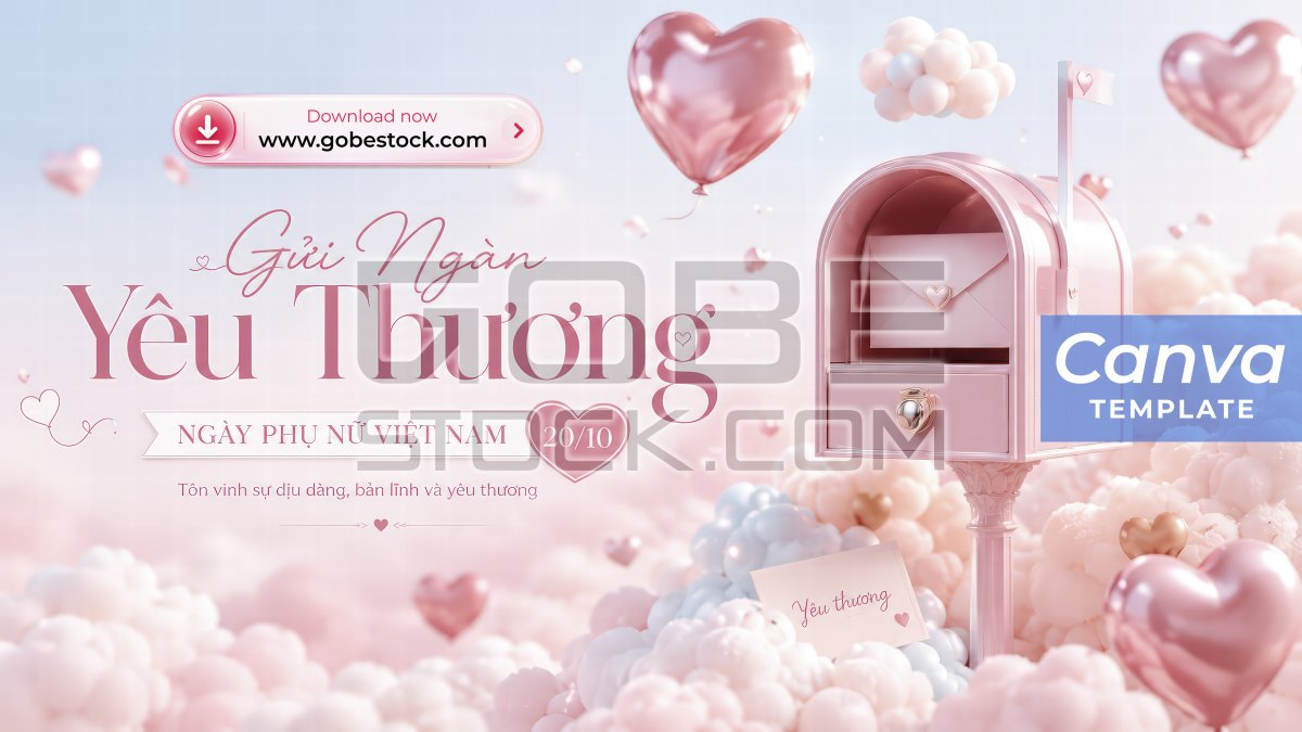 Vietnamese Womens Day Pink Cloud Love Mailbox Banner