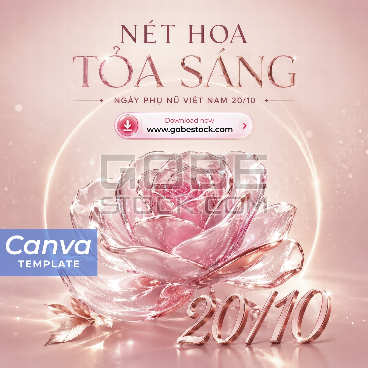 Vietnamese Womens Day Pink Crystal Rose Poster